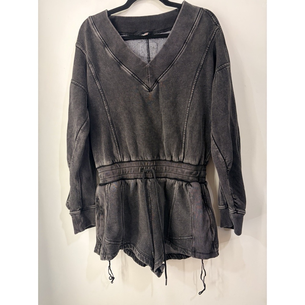Free People Movement Intercept Sweatshirt Romper Washed Black Medium Oversized - Picture 1 of 4